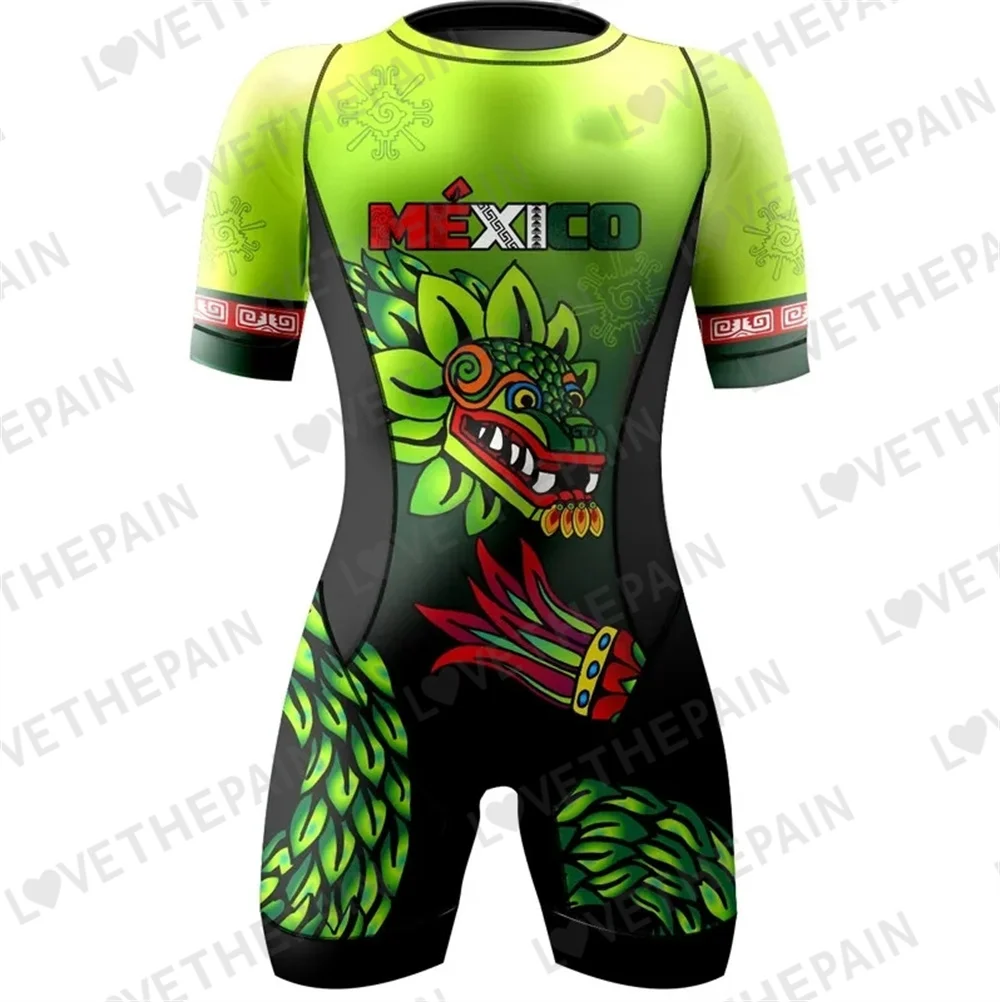 طقم بدلات الترياتلون الاحترافي للرجال والنساء ، بأكمام قصيرة ، بدلات رياضة ركوب الدراجات ، طقم نسائي ، المكسيك ، 2024