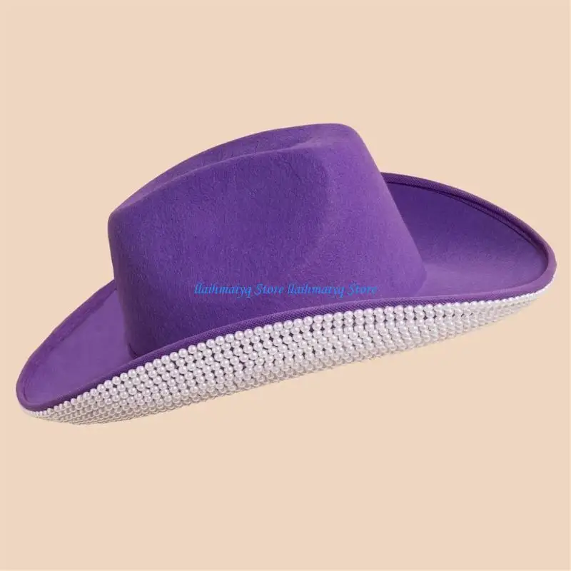 قبعات رعاة البقر 573B مع حبل ذقن قابل للتعديل للحفلات الراقصة والمآدب والحفلات المرصعة بالخرز قبعات رعاة البقر للبالغين في سن