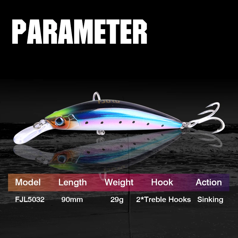 FJORD 90mm 29g Heavy Sinking Minnow Dive 0-2.3m Hard Bait Professional Seawater Jerkbait With High Quality Hooks Fishing Lure