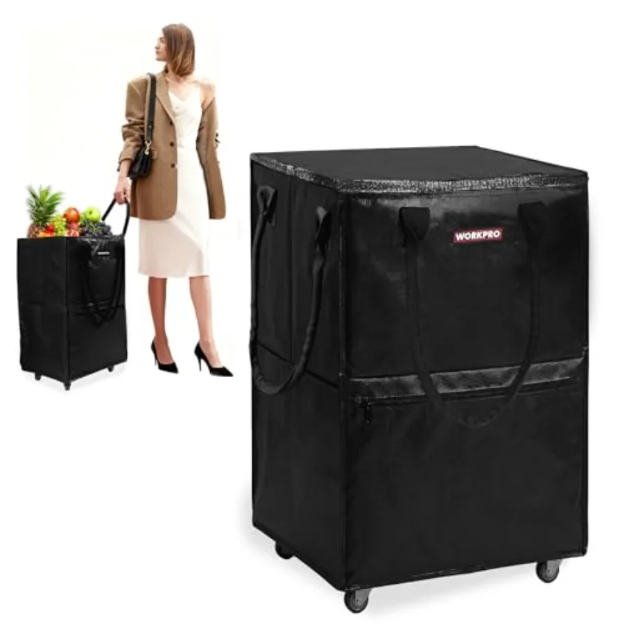 Rolling Grocery Bag, 18-Gallon Shopping Tote with 4 Wheels Reusable Grocery Bag on Wheels, Holds Up to 75 lbs, Heavy Duty Rolli