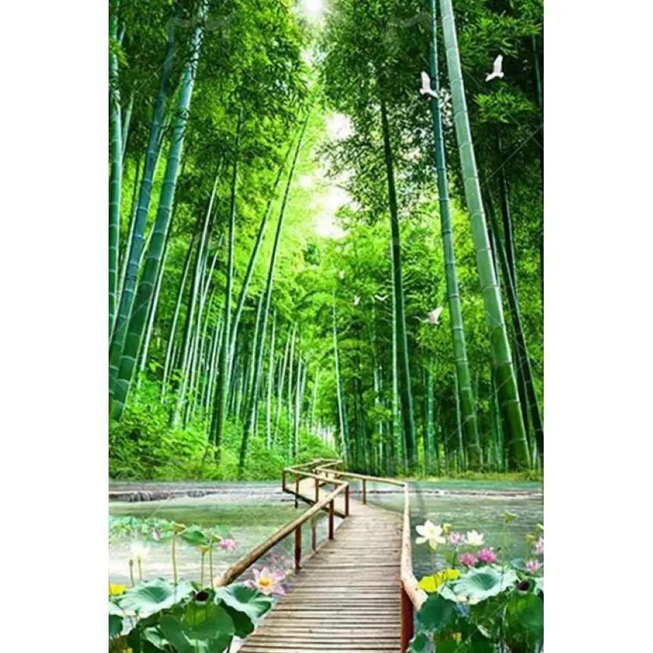 RUOPOTY Kit de Pintura Diamante Paisagem Bosque de Bambu, Arte de Diamante Redondo Completo, Kits DIY para Decoração de Casa e Presente