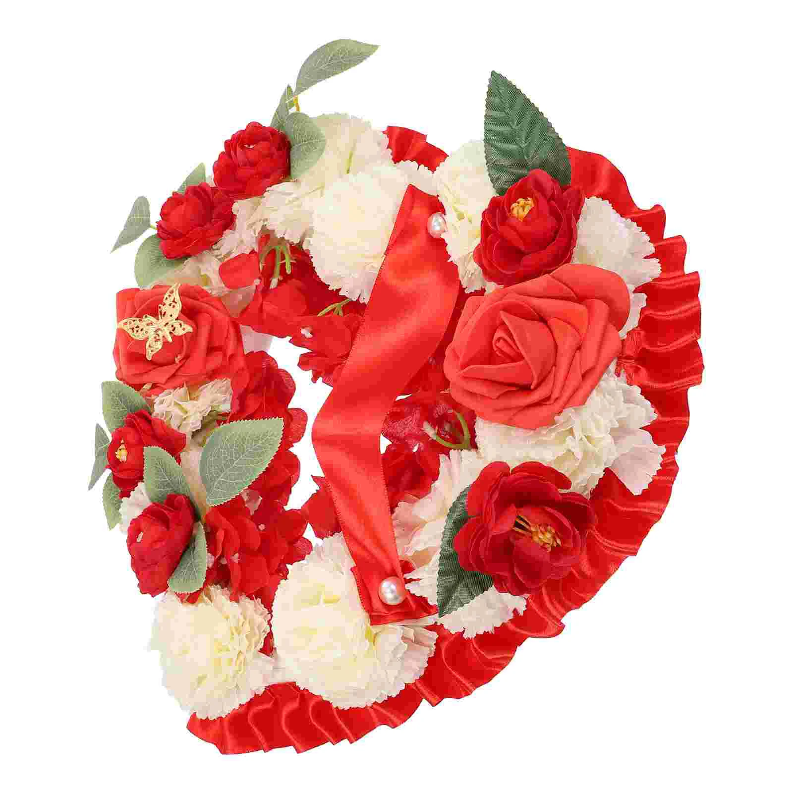 Cemetery Heart Memorial Wreath Decoration Funeral Fake Garland Artificial Flower Bouquet Wreaths