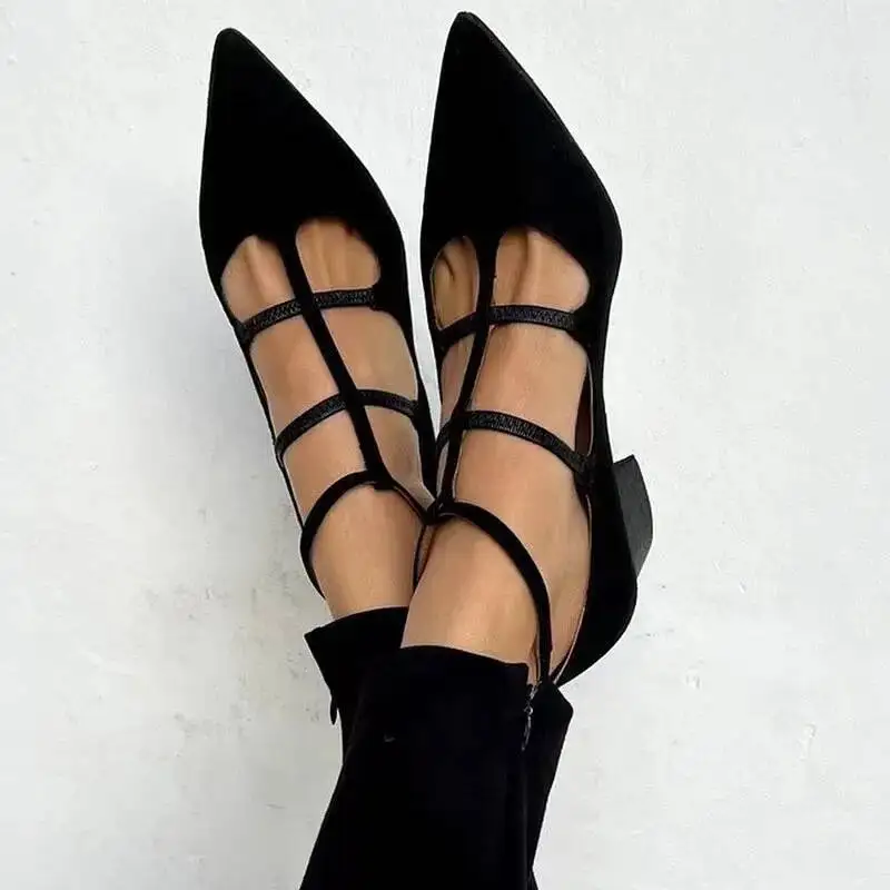 Leopard Pattern Single Shoes T-tied Pointed Toe Shoes Summer Spring Chunky Heels Women's Sandals
