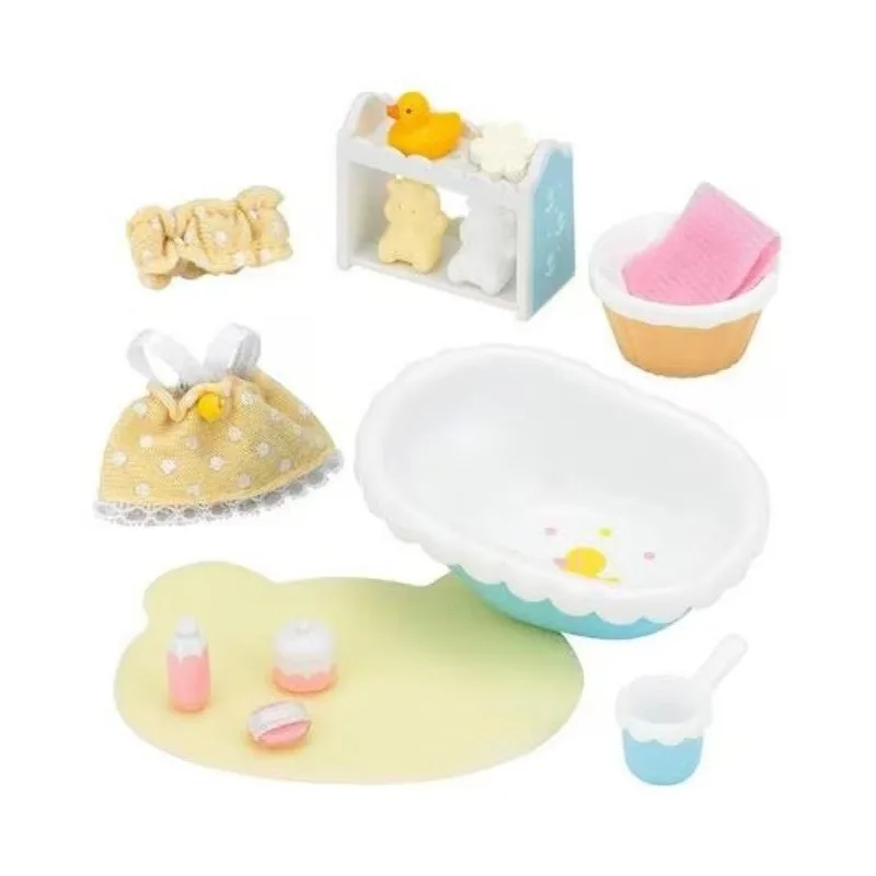 Sylvanian Families oryginalne akcesoria ubrania zestaw do kąpieli dla dzieci akcesoria meblowe do domku dla lalek dziewczyny bawią się zabawkami domowymi
