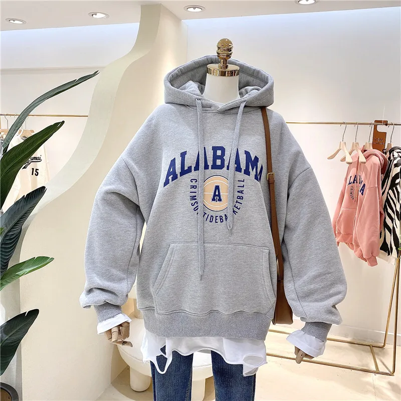 

Женская толстовка с флисовой подкладкой и принтом, без фирменной бирки, модный повседневный стиль, свободный крой, с длинными рукавами