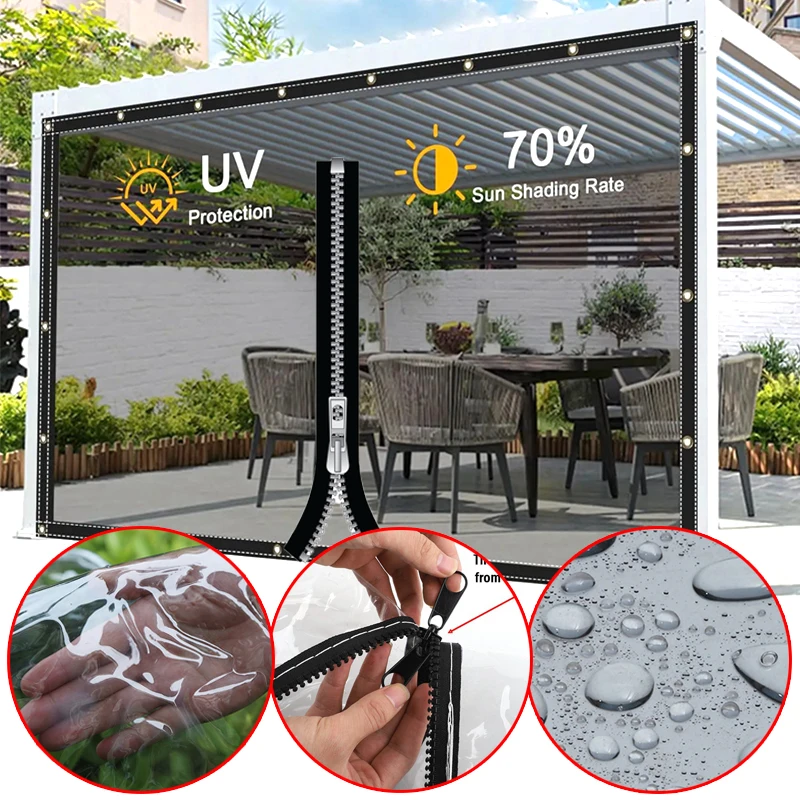 

Customize Transparent Zipper Tarpaulin Outdoor Pergola Sunproof Tarp Curtain Outdoor Patio Terrace Windproof Privacy Screen