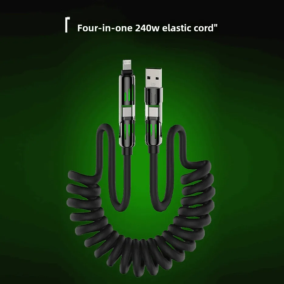 【 True PD65W+27W 】 Double Magic Light Column Spring Stretching Four in One Fast Charging Data Cable 2m Suitable for Apple 16