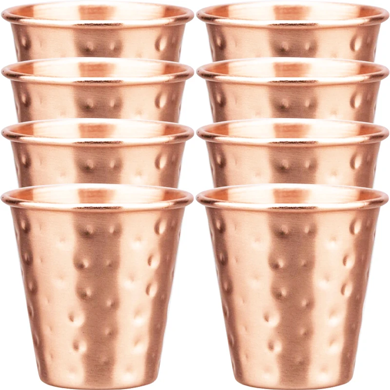 6cs 8Pcs New 100% Copper Cups Pure Solid  Moscow Mule PURE Copper Mugs-Shaped 2oz Cocktail Cups Beer Milk Mug Drinkware