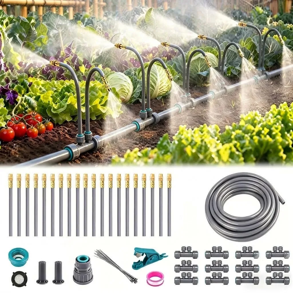 Double Head Spray Nozzles 360 Degree Adjustable Garden Watering System Drip Irrigation Kit for Efficient Atomizing Misting