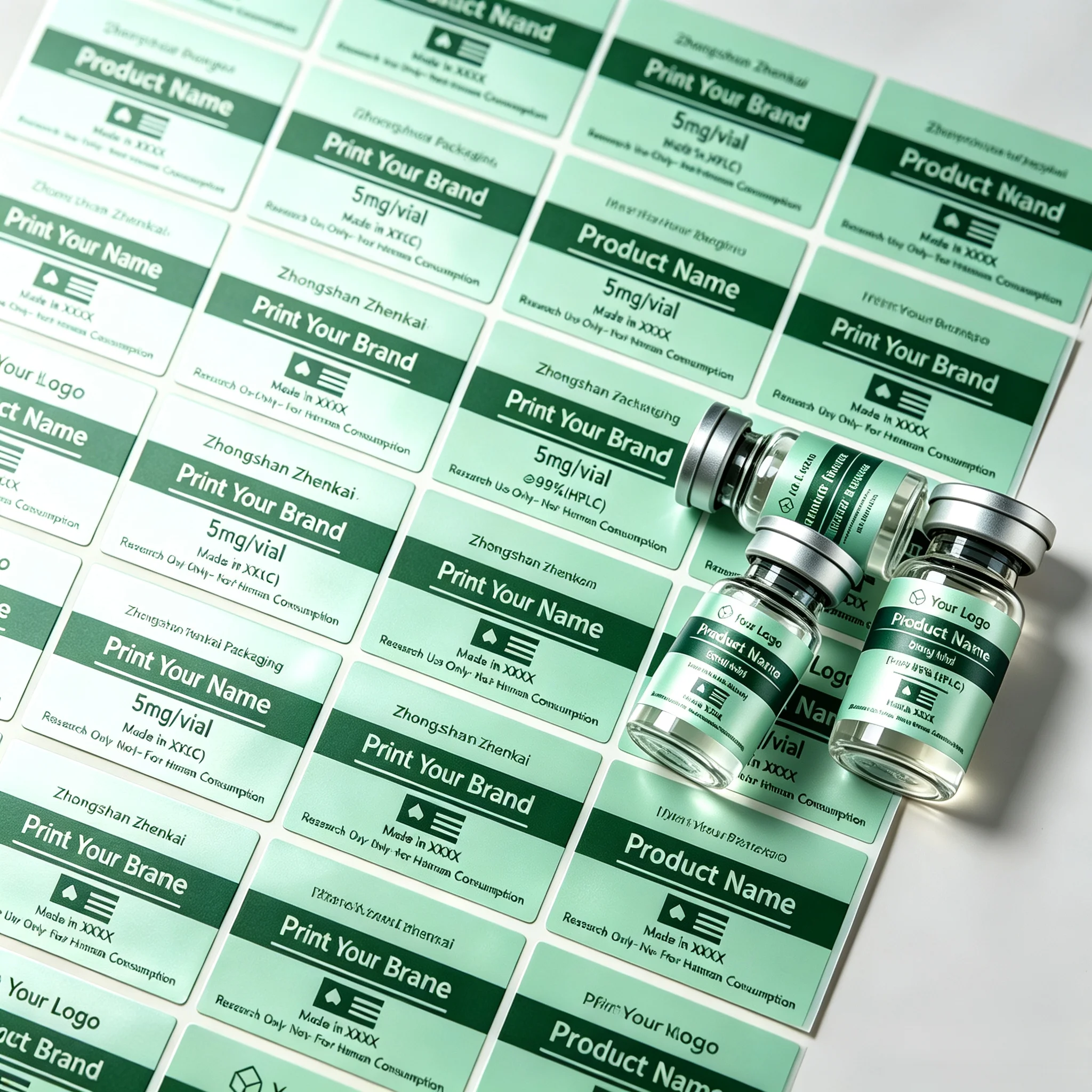 Custom Precision Printed Peptide Vial Self Adhesive Labels,Waterproof & High Temp Resistant Stickers for Injectable Supplement
