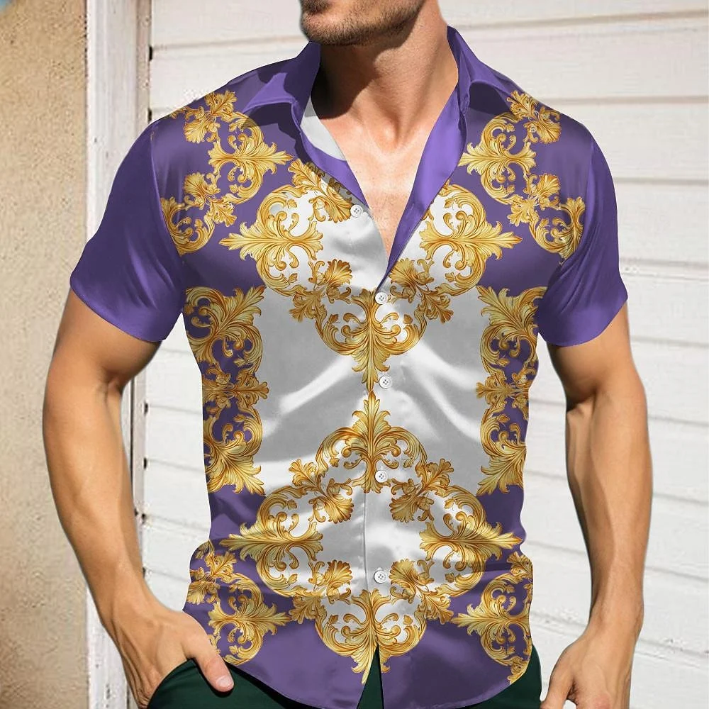 Men's Short Sleeved Shirt, Satin Shirt, Casual Printed Shirt, Striped Wedding Vacation, Available for All Seasons