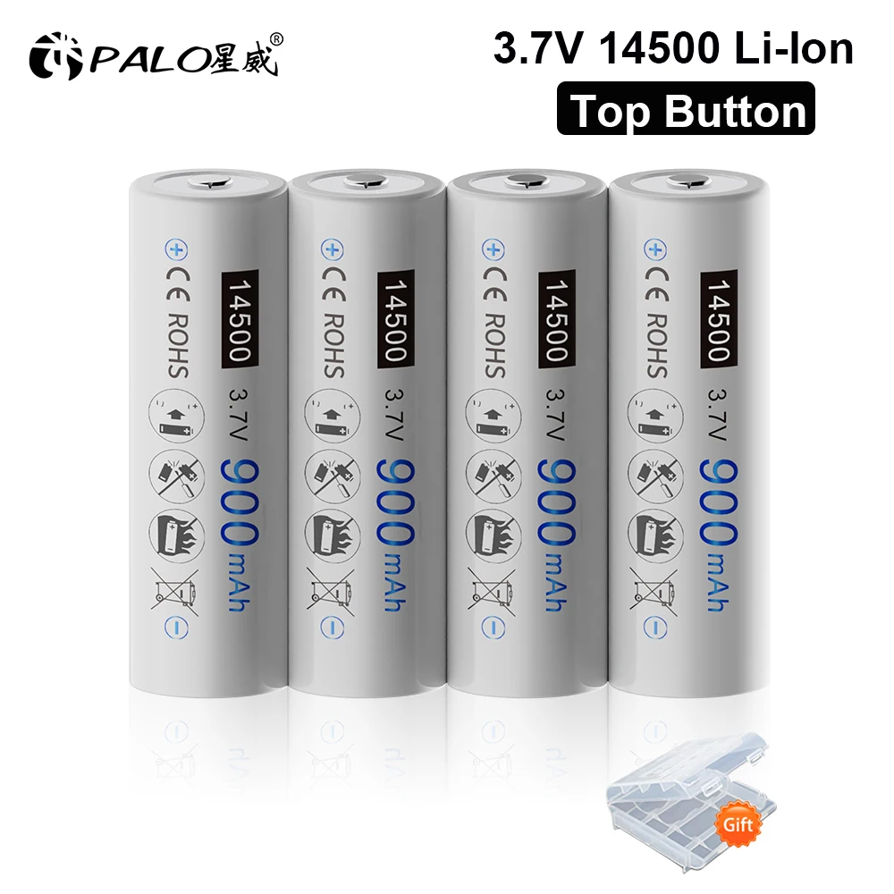 

PALO 3.7V 14500 Li-Ion Rechargeable Battery Top Button 14500 AA Lithium ion Batteries for Flashlight Remote Control Mouse Clock