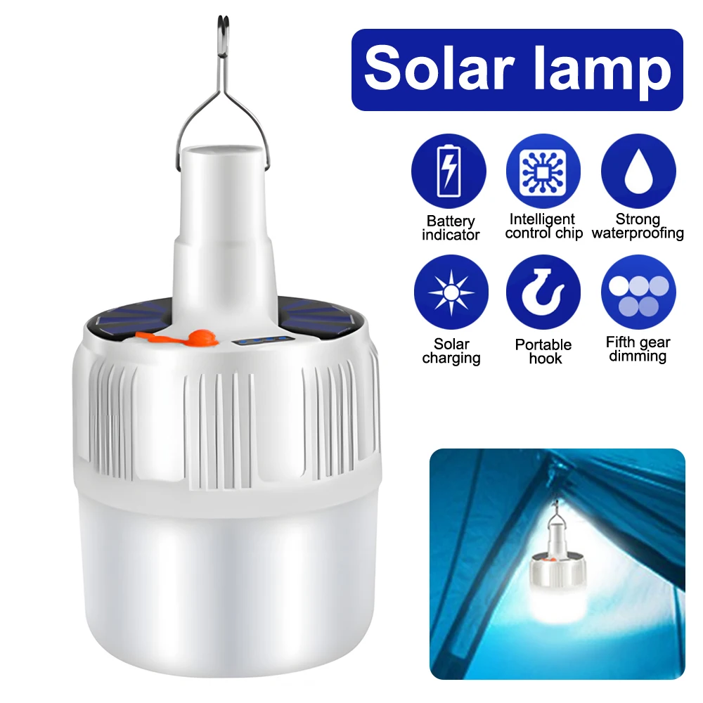 Solar LED Light Bulb Rechargeable LED Bulb Waterproof Night Market Light Outdoor Hiking Camping Lamp Tent Light Emergency Lamp