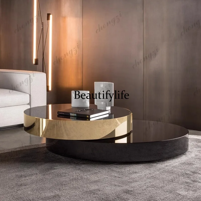 A114 Italian light luxury rotating coffee table modern simple living room telescopic creative round combination