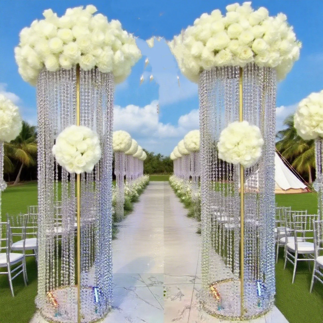 

3-6pcs f33 Wedding round Shape Curtain Beads Drop Flower Arch Metal Flower Stand 200cm tall Large Stage Backdrop