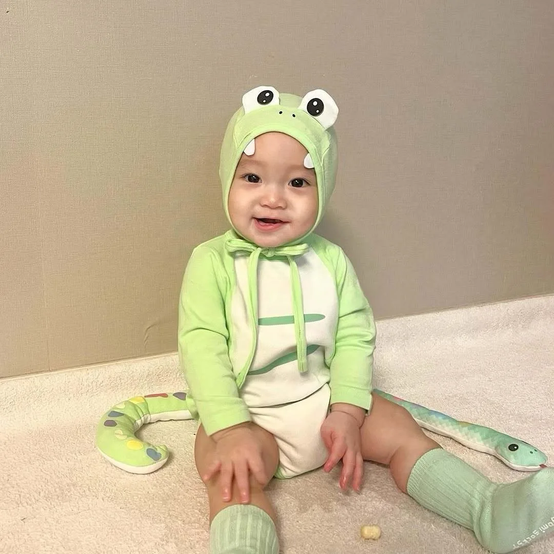 

Korean Autumn Newborn Baby Romper Snake Print Long Sleeve Jumpsuit Crawling Outfit Infant Onesie Cartoon Baby Costume