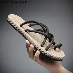 Męska letnia oferta specjalna pantofel modny charakter bawełniana lina Outdoor Casual z miękką podeszwa sandał na plażę antypoślizgowe 39-44