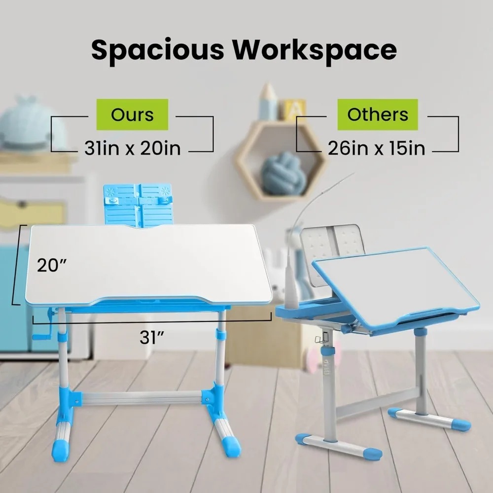 Ensemble table et chaises pour enfants, bureau d'étude pour enfants réglable en hauteur – pour chambre de bébé, salles de jeux, veilleuse incluse