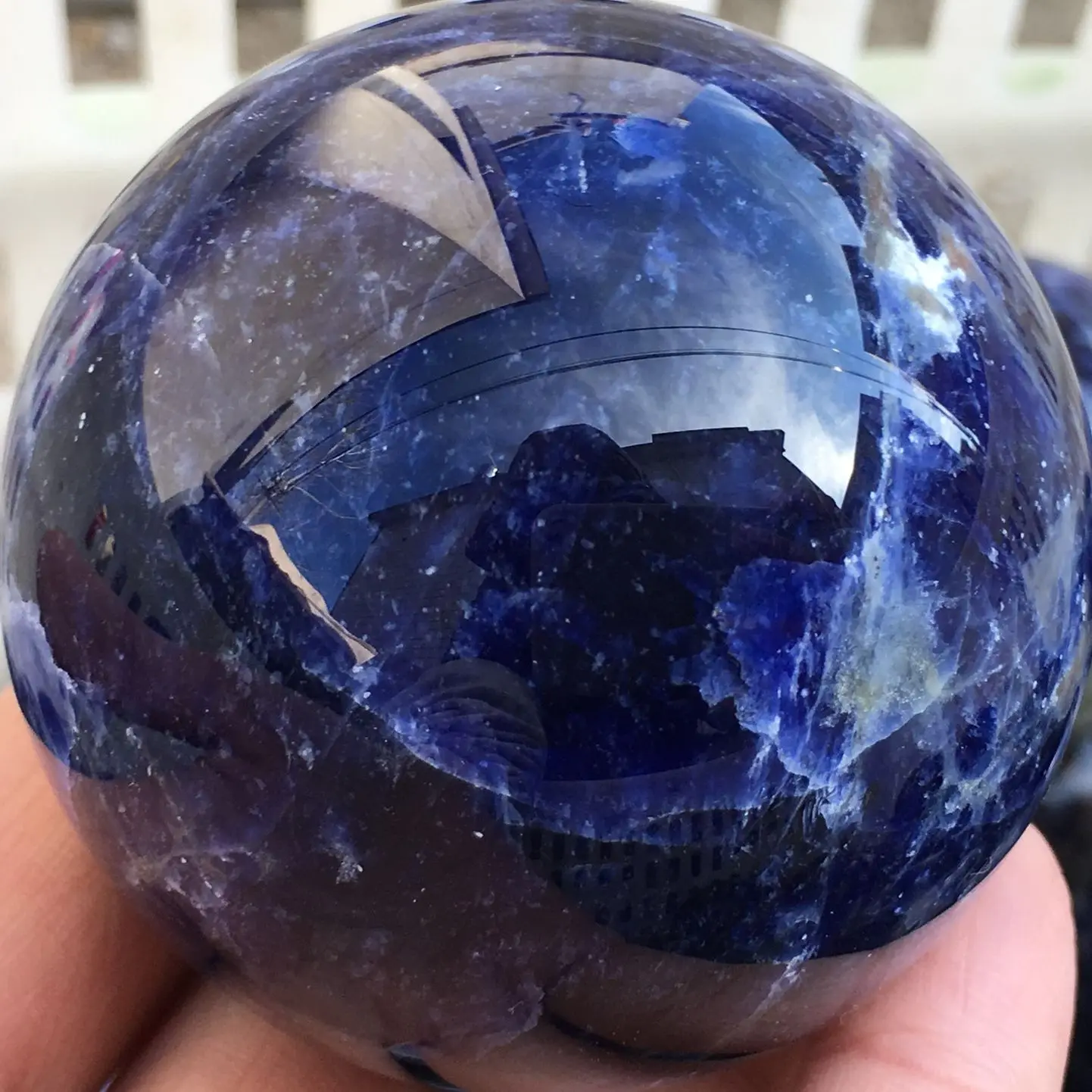 

Polished Soda Stone Blue Quartz Crystal Ball, Beautiful Natural Object, Gift for Chakra Reiki Meditation and Home Decor