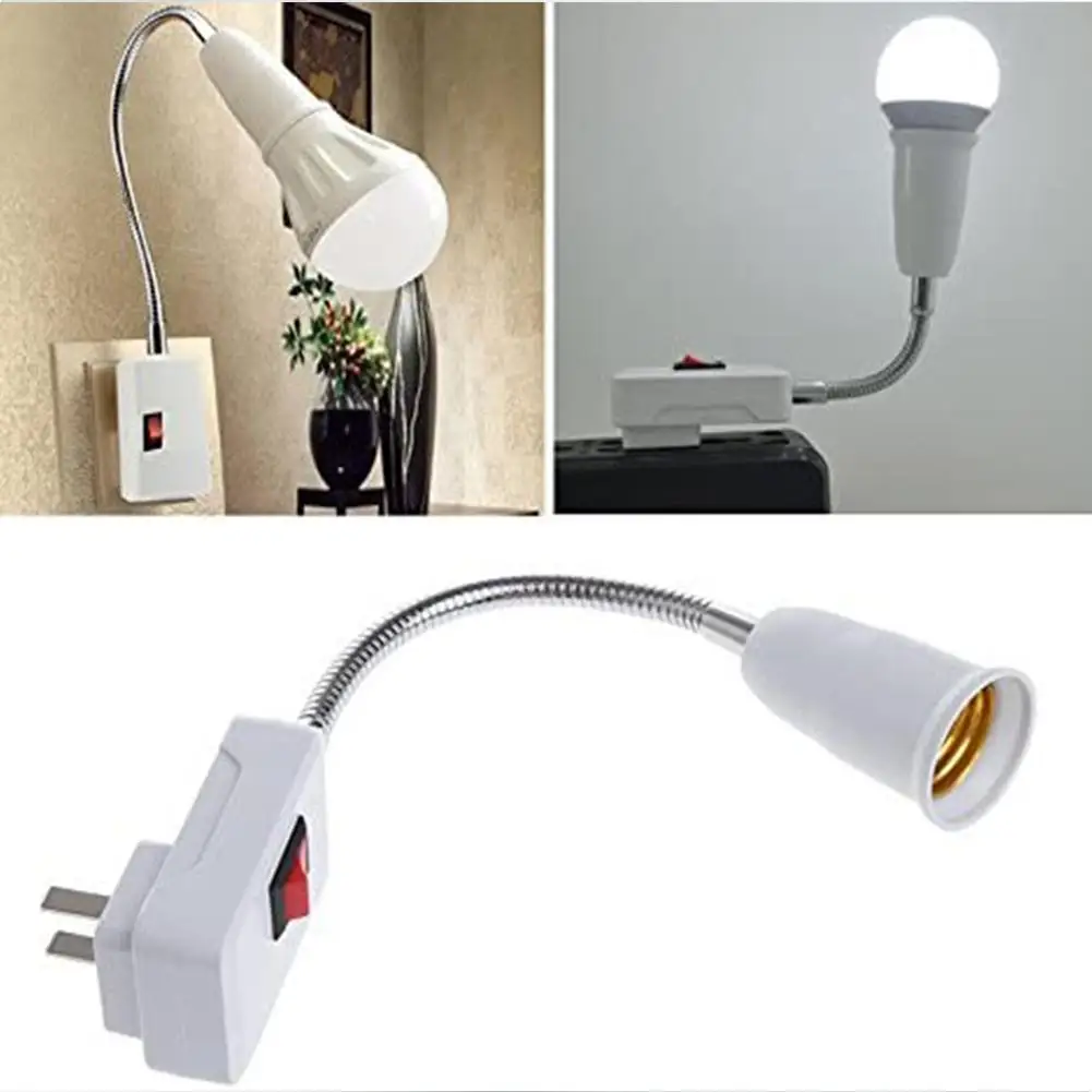 US EU Plug To E27 Lamp Base Socket Wall Flexible Bend Light Socket Holder Converter With Switch LED Bulb Socket Adapter Plug