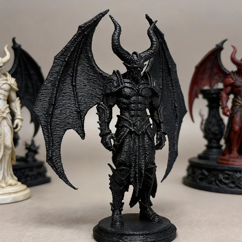 1-piece set of large demon knight figurine, dark fantasy design home decoration, black angel statue ornament, 3D printed personalized ornament for home and car