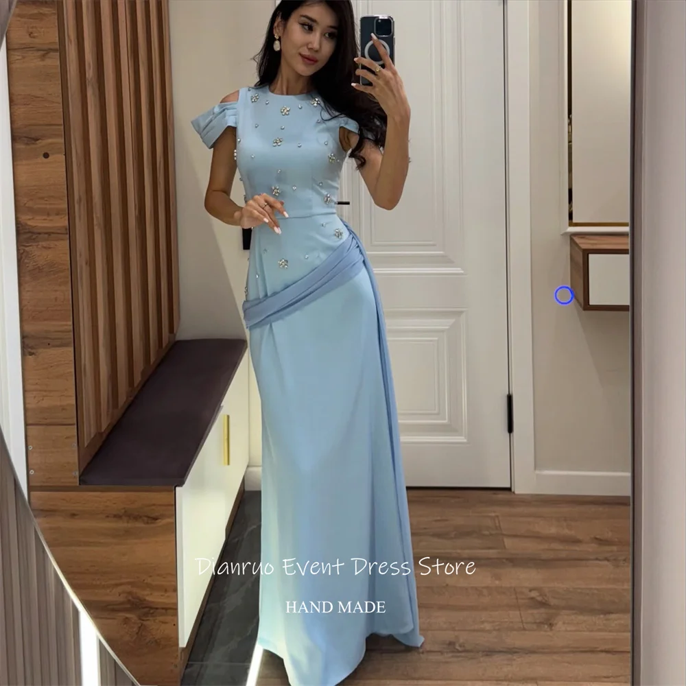 ชุดราตรีคริสตัลสีชมพูหรูหราสไตล์เมอร์เมดสำหรับงานแต่งงาน ดีไซน์ Dianruo Bling  ชุดยาวสำหรับแขกในงานแต่งงาน  ชุดเดรสออกงานแบบสั่งตัดได้