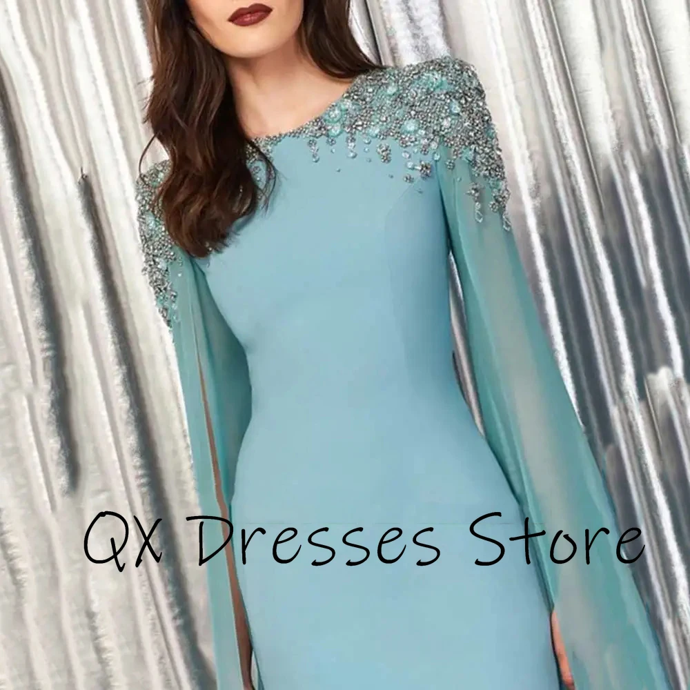 Customized Yipeisha Elegant Sparkly Pure color Jersey Evening Dresses Beading Appliques Long Sleeves Mini Length Formal Party Pr