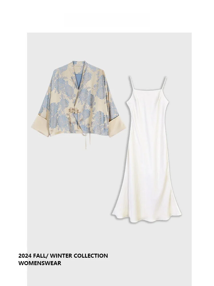 

Женский костюм Forever 2 в китайском национальном стиле: ретро-кардиган с пуговицами и цветочным узором, длинный рукав, осенний сезон