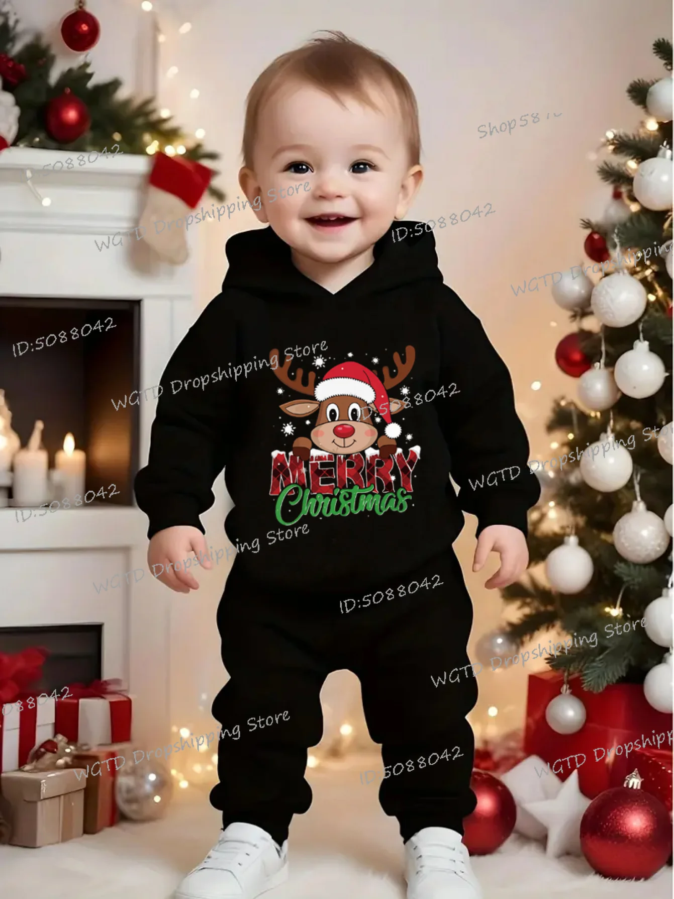 

Cartoon Reindeer Christmas Print Hoodies and Pant 2Pc Set, Autumn Winter Holiday Outfits Xmas Party Attire Boys Girls Tracksuit