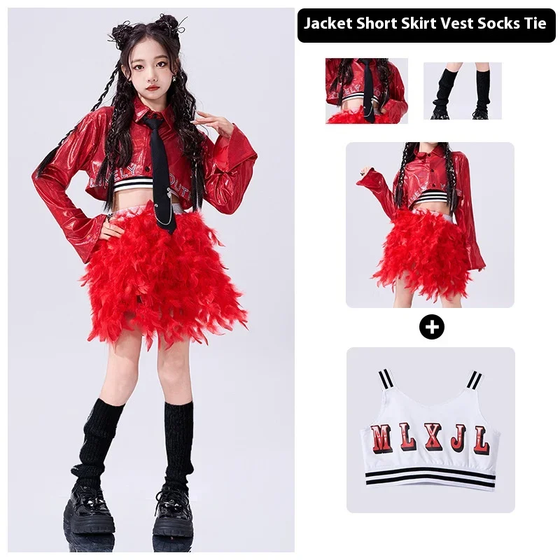 Jazz Dance Kleidung Street Dance Hip Hop Für Mädchen Top Feder Rock Anzug Leistung Musik Festival Laufsteg Outfits