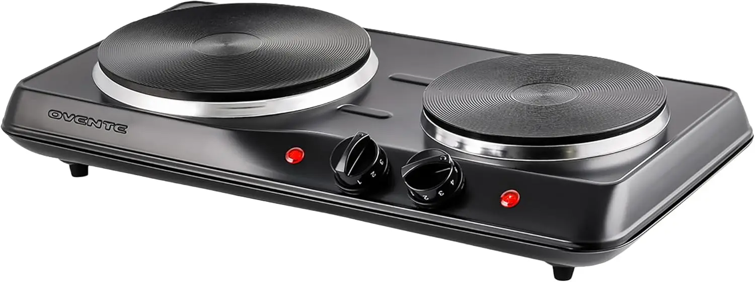 

Electric Countertop Double Burner, 1700W Cooktop with 7.25' and 6.10' Cast Iron Hot Plates, Temperature Control, Portable
