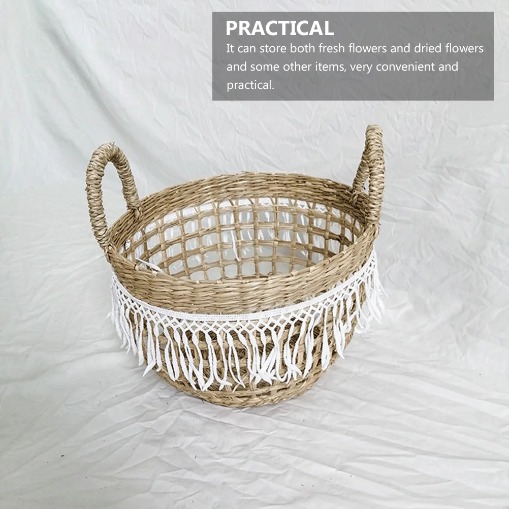 

Straw Woven Flower Basket Portable Lightweight Natural Handmade Flower Arrangement Basket Storage Container for Home Office