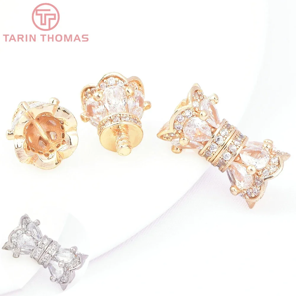 

(8142) 2PCS 9x15MM 24K Gold Color Brass with Zircon Flower Shaped Double Head Connector High Quality Diy Jewelry Findings