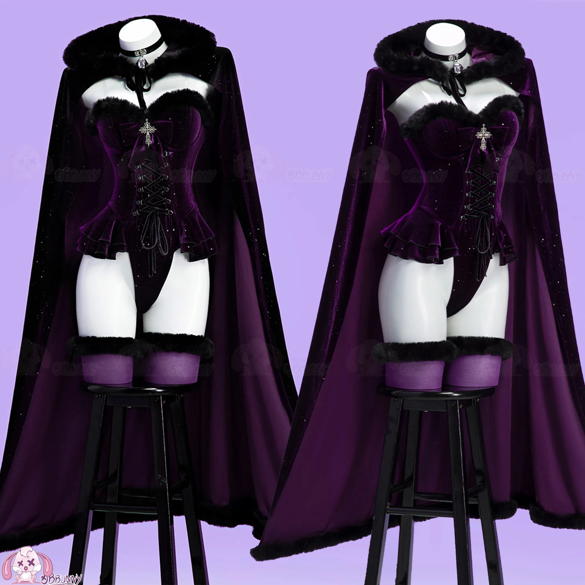 

Original Witch Banquet Cosplay Costume Halloween Black Purple Plush Cape Summer Outfit Anime Prop Halloween Christmas Play Role