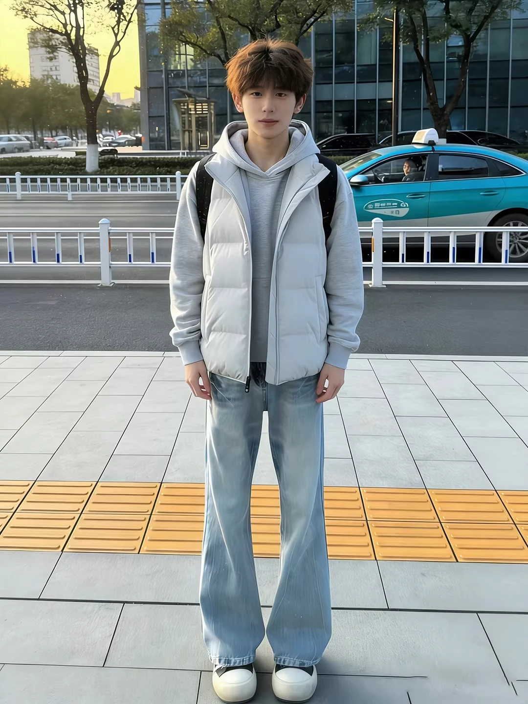 

Light Blue Lightning Pattern Bell Bot Jeans Men's Spring Autumn American High Street Knife Cleanfit Straight Leg Jeans