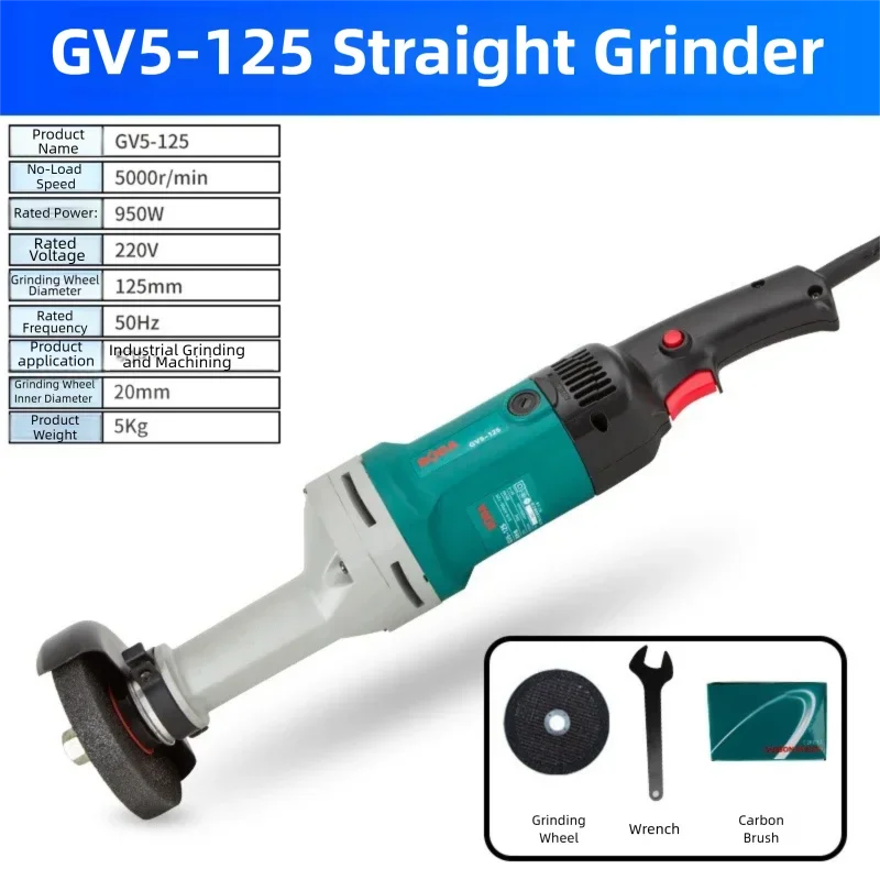 BODA Multi-Function 125mm Straight Grinder,950W Electric Grinder Sander Polisher for Metal,Wood,Stone Cutting&Polishing,220V