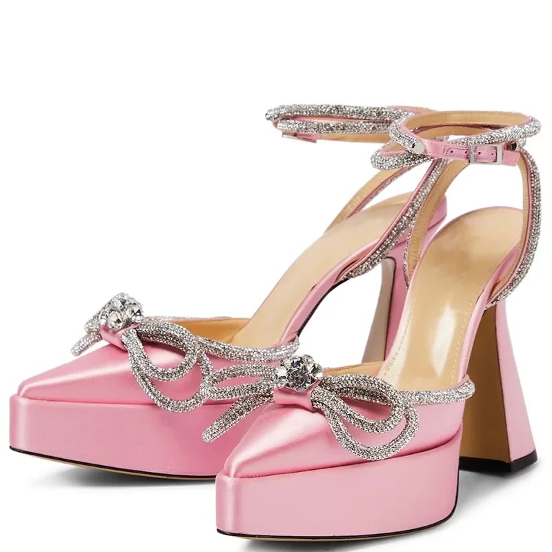 Diamond Pointy Patent Leather Sandals Catwalk High-heeled Rhinestone Sandals  2024 New Sexy Satin Wedding Summer Shoes 35-43