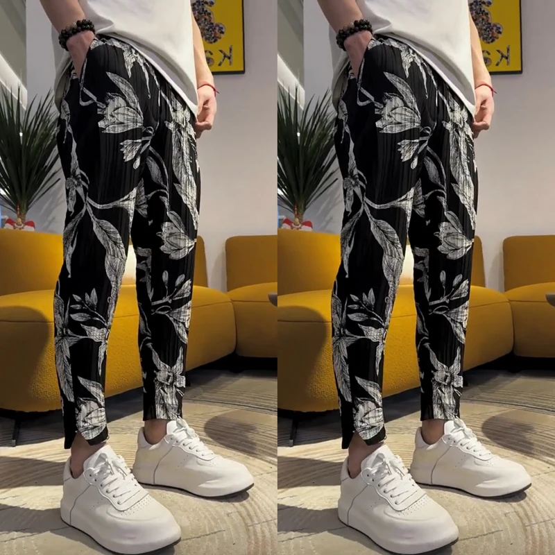 

Acmeostudo Men's Faionable Casual Pants Summer 2024 Nine-Piece Match All-Match Loose-Fit Water-Based Painting Design