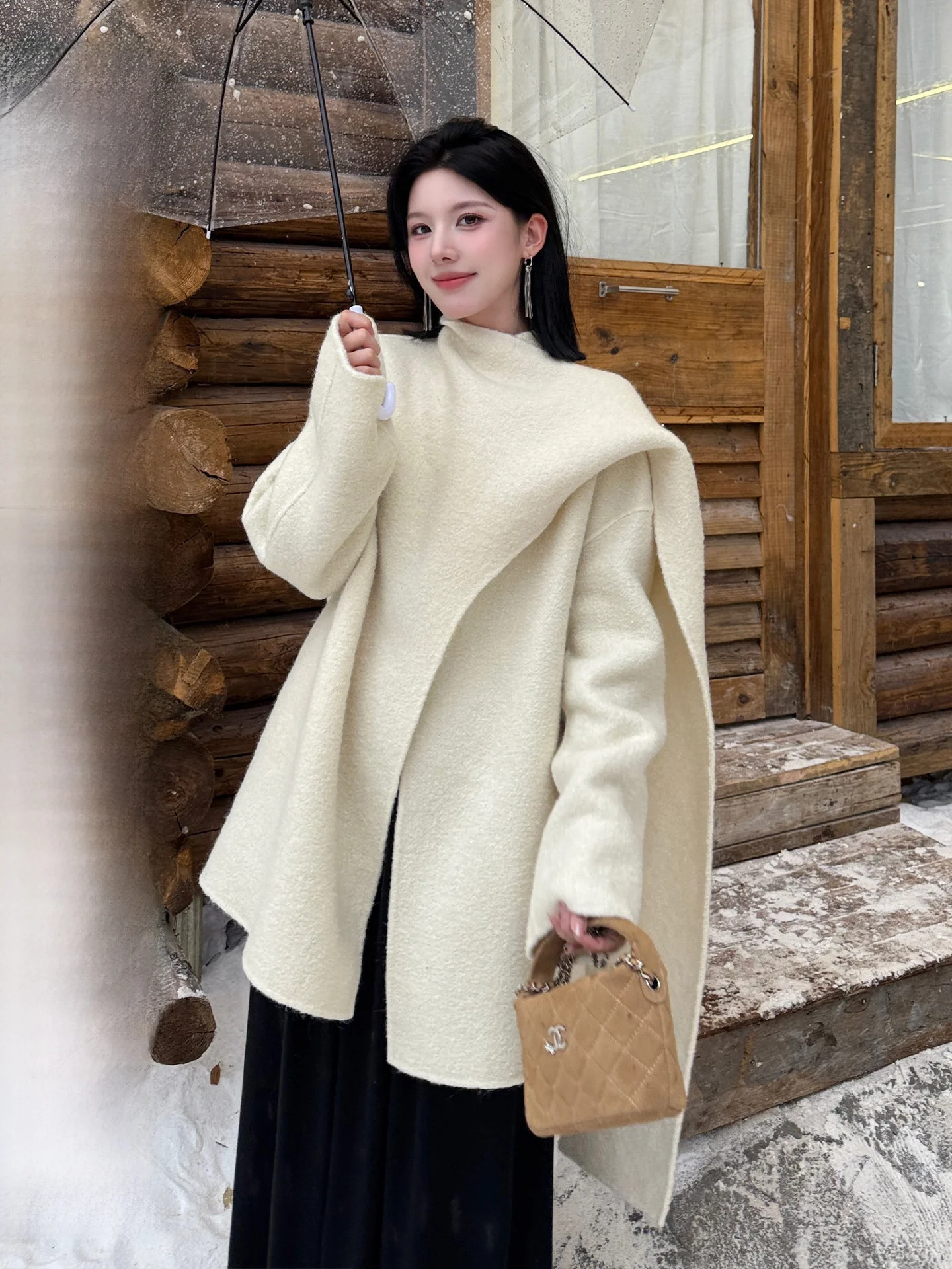 

Двустороннее шерстяное пальто-накидка Jiang Wen средней длины, легкое, роскошное, модное, из смесовой верблюжьей шерсти, теплое, повседневное, с прямым подолом