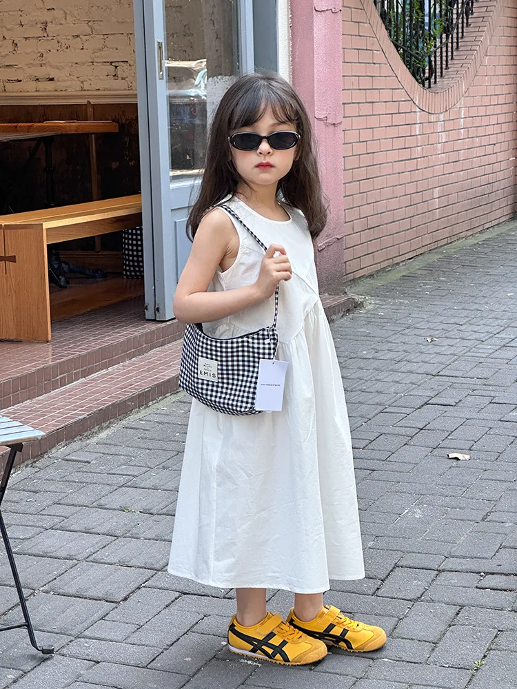 فستان بناتي صيفي بمزاج فني ولطيف بدون أكمام وتصميم طويل سترة أميرة كبيرة للأطفال