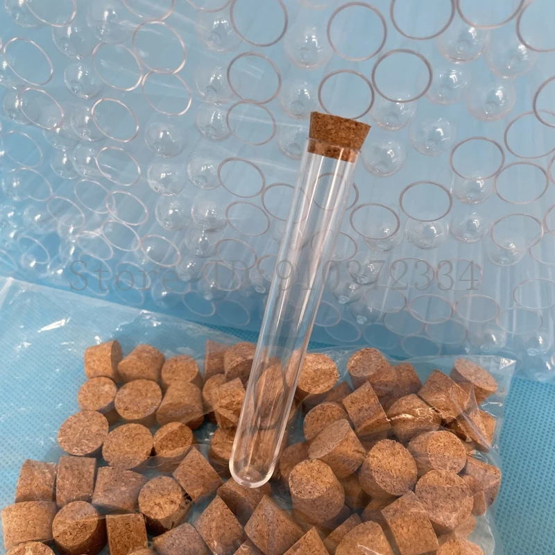 10pcs-100pcs 20x150mm Round Bottom Clear Plastic Test Tube with Cork Stopper for School