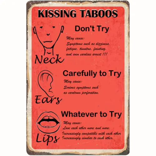 Retro Metal Tin Sign Kissing Taboo Rustic Wall Decor Metal Wall Plate Vintage