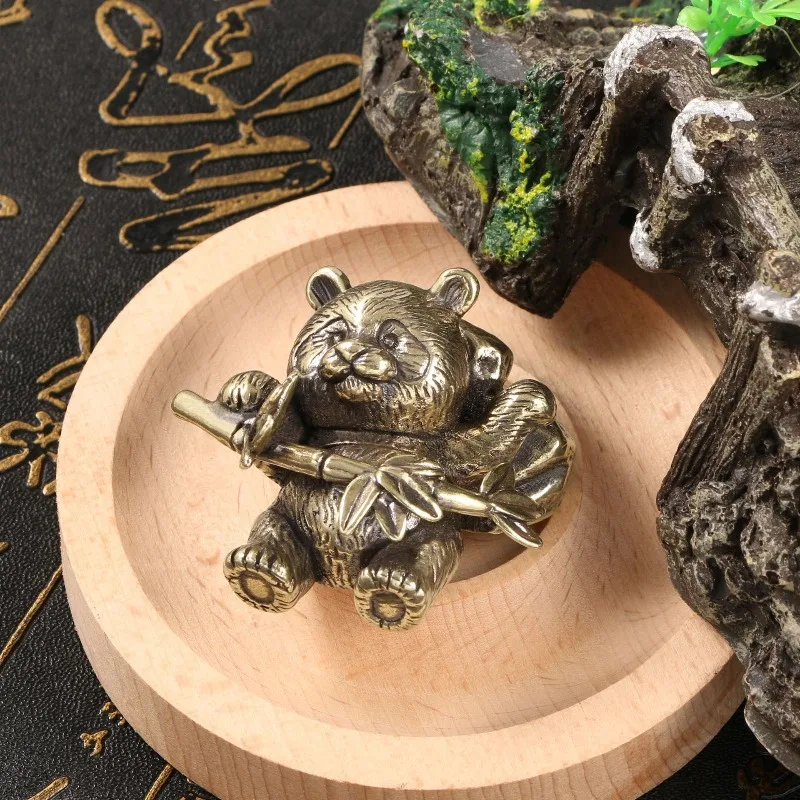 Brass Cute Panda Hugging Bamboo Figurine Home Garden Decor Chinese Style Panda Miniatures Desktop Ornaments Decoration Crafts