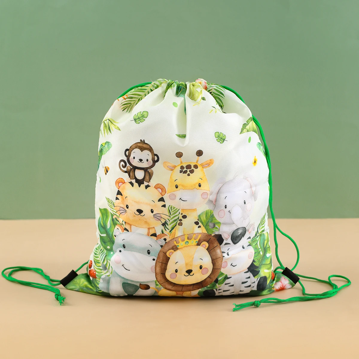 1pcs Jungle Animal Drawstring Bags Jungle Theme Party Favors Portable Candy Pack Bag Kids Baby Shower Birthday Party Decor