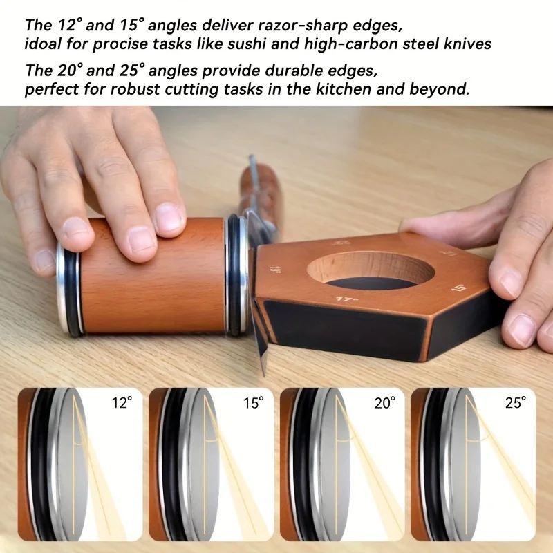 1set  Rolling  Sharpener with 5 Adjustable Angles (12°, 15°, 17°, 19°, 22°) - Premium Wood, Manual Sharpening Tool for -Sha