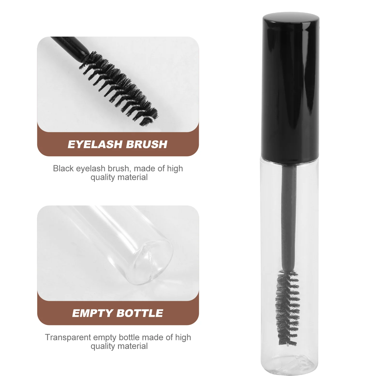 5pcs มาสคาร่าที่ว่างเปล่าขวดชุดฝาปิดสีดําโปร่งใส Body Eyelash ครีมคอนเทนเนอร์ Travel Storage Solution DIY