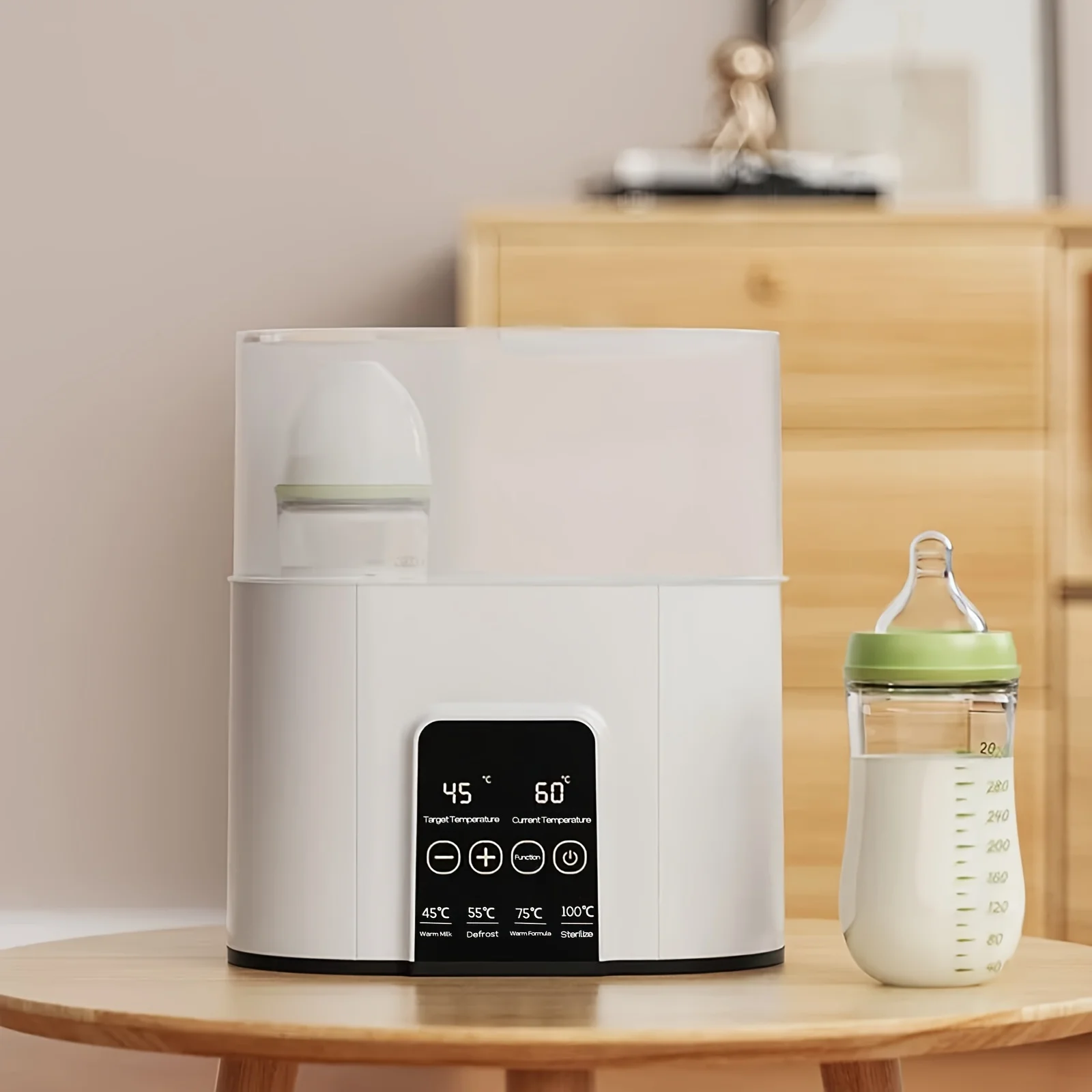 

4 In 1 Multifunctional Double Bottle Sterilizer , Automatic Power Off Smart LED Touch Screen Milk Heater