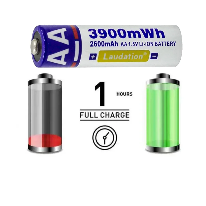 Литий-ионная аккумуляторная батарея типа C AAA 1,5 В 2600 мАч для беспроводной мыши, мультиметра, клавиатуры, радио, телефона, USB-зарядки + кабель