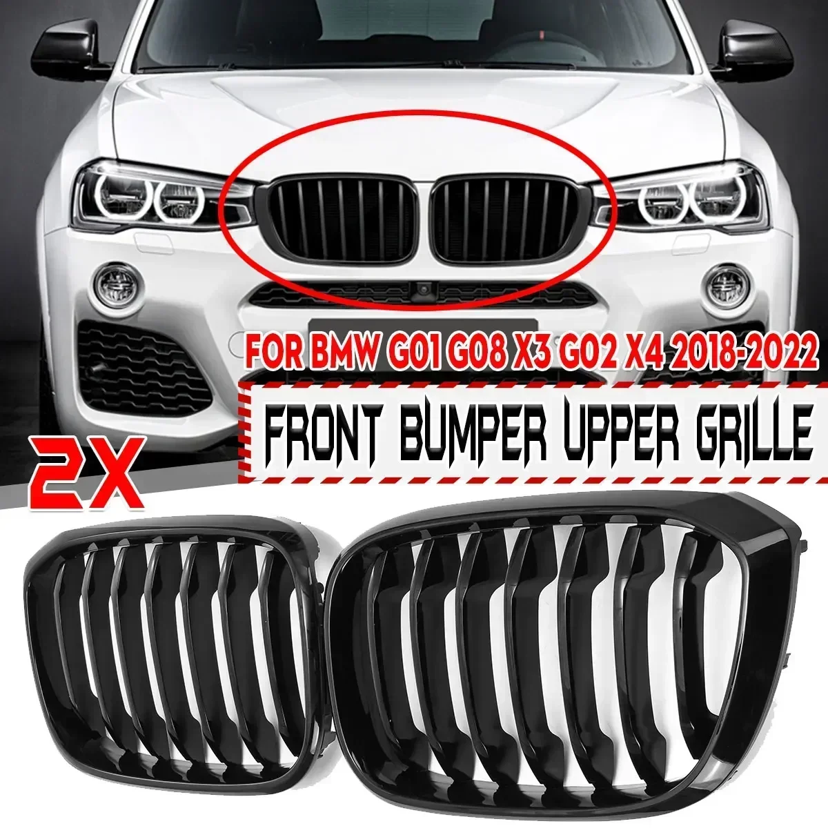 Double Slat Car Front Grill Grilles Kidney Grill For BMW G01 G08 X3 G02 X4 2018 2019 2020 -2021 2022 Racing Grilles Car Styling