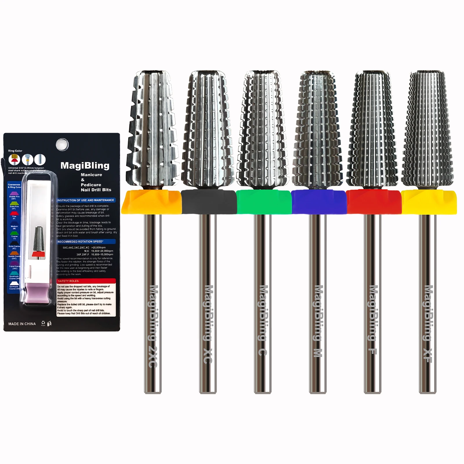 

MagiBling Straight Cut 5 In 1 Carbide Tapered Barrel Nail Drill Bits For Cuticle Soft Hard Gel Removal Professional bits 3/32"